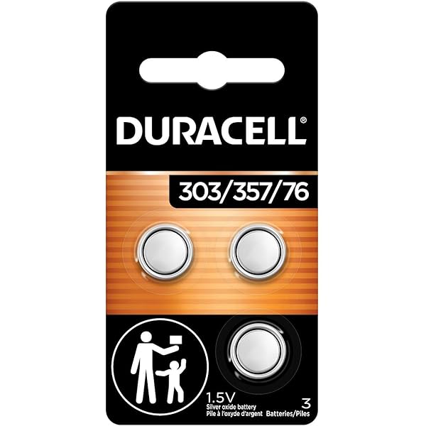 Duracell 303/357/76 Silver Oxide Button Battery, 3 Count (Pack of 1), Silver, Battery with Long-Lasting Power for Watches, Calculators, and More