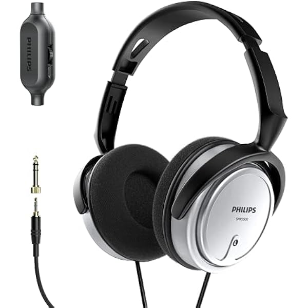 PHILIPS Over Ear Wired Stereo Headphones for Podcasts, Studio Monitoring and Recording Headset for Computer, Keyboard and Guitar with 6.3 mm (1/4") Add On Adapter- Silver