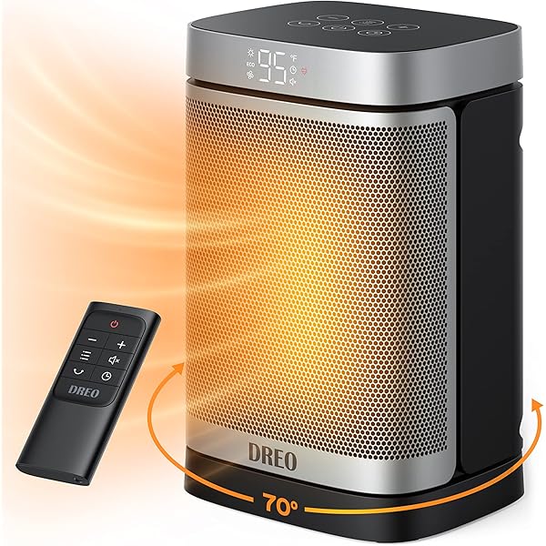 Dreo Space Heater, 1500W Portable Electric Heaters for Indoor Use, PTC Ceramic Heater for Office with Remote, Thermostat, 70°Oscillation, 12H Timer, 5 Modes, Safe Quiet Room Heater for Bedroom