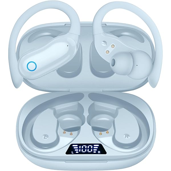 GNMN Ear Buds Wireless Earbuds 96hrs Playback Bluetooth Headphones IPX7 Waterproof Stereo Bass Over-Ear Earphones with Earhooks Microphone LED Battery Display for Sports Workout