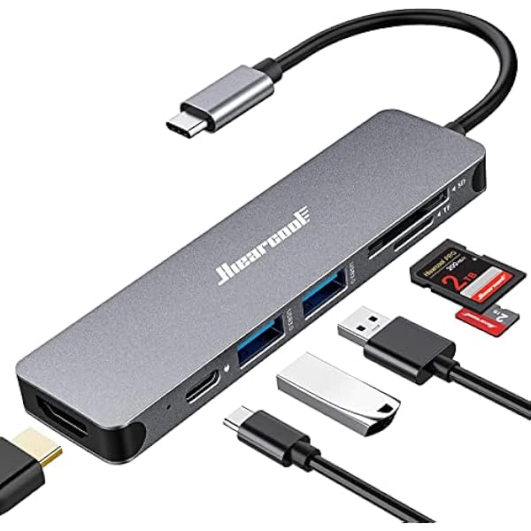 Hiearcool USB C Hub, USB-C Multi-Port Adapter for MacBook Pro, 7IN1 USBC to HDMI Hub Dongle Compatible for Laptops and Other Type C Devices (4K HDMI USB3.0 SD/TF Card Reader 100W PD)