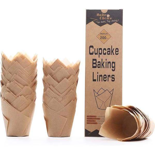 200pcs Natural Tulip Cupcake Liners for Baking Cups Unbleached European Parchment paper Tulip Muffin Liners, Cupcake Wrapper for Party, Christmas