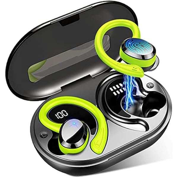 Wireless Earbud, Bluetooth 5.4 Headphones IP7 Waterproof for Sport, 48H Running Wireless Earphones with ENC Noise Cancelling Mic, Deep Bass Over Ear bud with Earhooks for Android, iOS, Workout, Green
