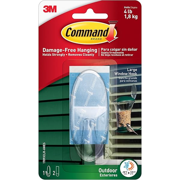 Command Outdoor Large Clear Wall Hooks, 1 Hook and 2 Command Strips, Damage-Free Hanging Wall Hooks for Hanging Christmas Decorations with Weather Resistant Strips, Holds up to 4 lb