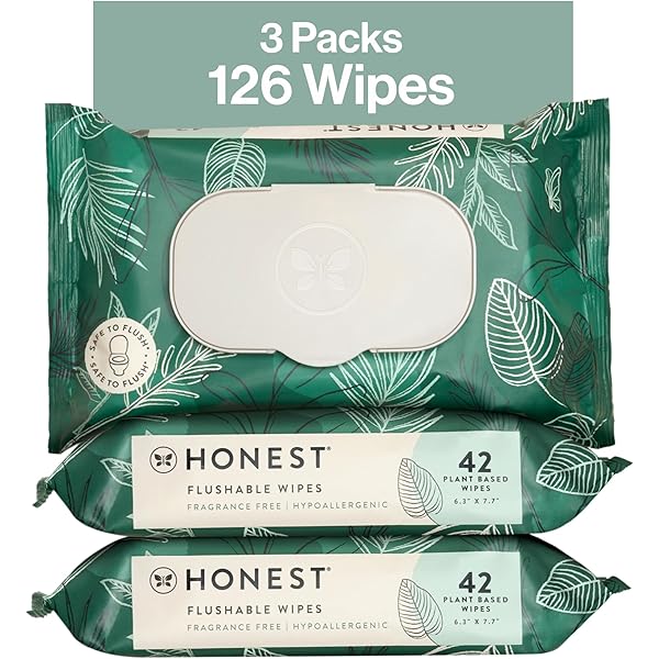 The Honest Company Flushable Wipes for Sensitive Skin, Fragrance-Free Hypoallergenic pH-Balanced Feminine Wipes, 99% Water Safe-to-Flush Wipes, Tropical Leaves, 126 Count