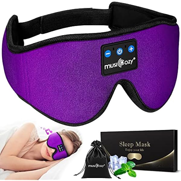 MUSICOZY Sleep Mask with Bluetooth Headphones, Sleeping Headphones Bluetooth Headband Eye Mask, Wireless Music Earbuds Earphones with HD Ultra-Thin Stereo Speakers for Side Sleepers
