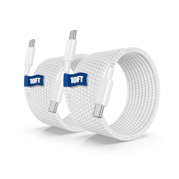 USB C to C Fast Charger Cable 10ft, 60W Long Fast Charge Type C to C Charging Cord Wire for Apple iPhone 17 Pro Max/17 Air/16 Pro Max/15 Plus,iPad Pro 12.9/11 inch/Mini/Air 5/4th,MacBook,Samsung-White