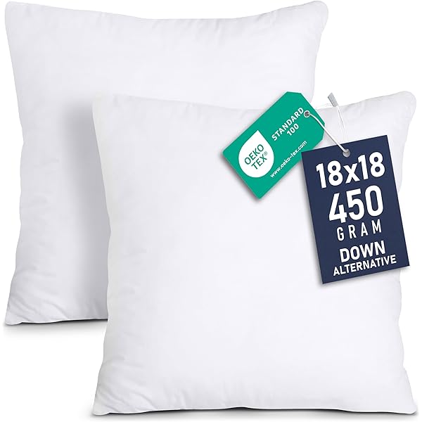 Utopia Bedding Throw Pillows Insert (Pack of 2, White) - 18 x 18 Inches Bed and Couch Pillows - Indoor Decorative Pillow