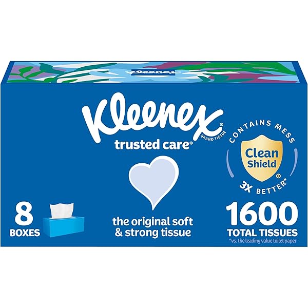 Kleenex Trusted Care Facial Tissues, 8 Flat Boxes, 200 Tissues per Box, 2-Ply, Packaging May Vary