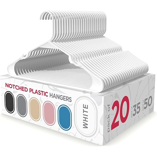 Sharpty - Plastic Hangers - Adult Clothes Hangers - T-Shirt, Dress, Coat Hangers & Accessories - Notched Hanger, Durable & Versatile Color Clothing Closet Hanger(20-Pack,White)