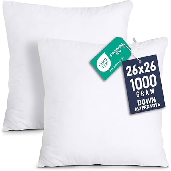 Utopia Bedding Throw Pillows Insert (Pack of 2, White) - 26 x 26 Inches Bed and Couch Pillows - Indoor Decorative Pillow