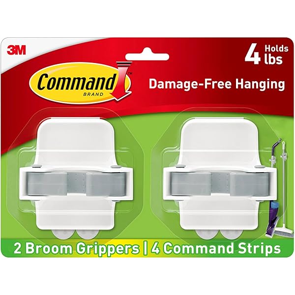 Command Broom and Mop Grippers, 2 Hangers and 4 Command Strips, Damage-Free Hanging Wall Mount Broom and Mop Holder, Household Cleaning Organizer for Organization and Storage, Holds up to 4 lb