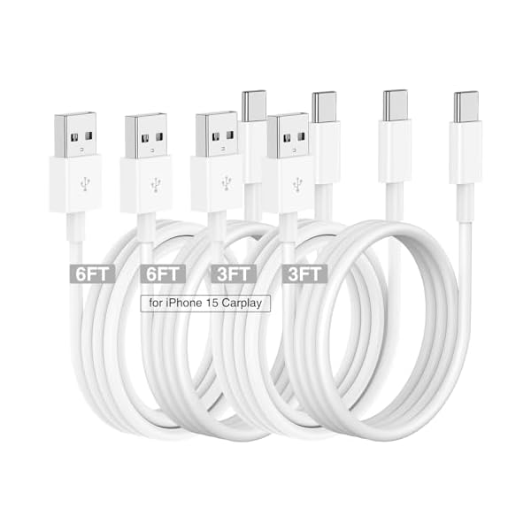 Car Carplay Cable for iPhone 17 16 15 Charger Cord,3/3/6/6FT USB A to USB C Cable for iPhone 17 Pro Max/16 Pro/15 Plus Charger,USB C Car Charger for Apple 17 Air/16 Pro Max/16e/15/iPad Pro