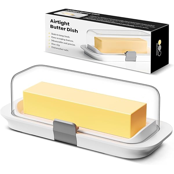 Pisol Butter Dish with Lid for Countertop and Refrigerator Door Shelf, Airtight Butter Keeper Container, Butter Holder for East/West Coast Butter, BPA-free, Microwave/Dishwasher Safe