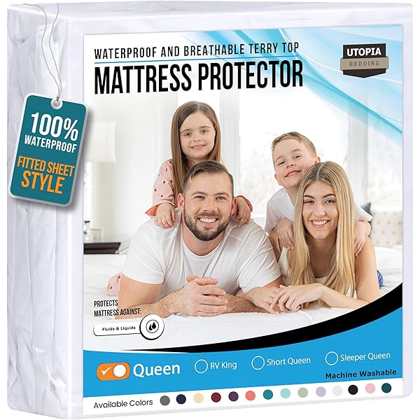 Utopia Bedding Waterproof Mattress Protector Queen Size, Premium 200 GSM Terry Mattress Cover, Soft & Breathable Bed Cover, Fitted Sheet Style with Stretchable Deep Pockets 17" (White)