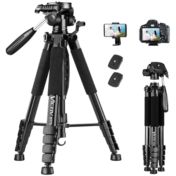 VICTIV 74” Camera Tripod, Tripod for Camera and Phone, Aluminum Professional Tripod Stand for Canon Nikon with Carry Bag and Phone Holder, Compatible with DSLR, iPhone, Spotting Scopes, Max Load 9.5Lb