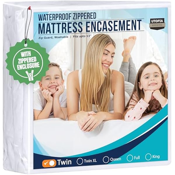 Utopia Bedding Waterproof Mattress Protector Twin Size, Zippered Mattress Encasement Bed Bug and Dust Mite Proof, Absorbent Six-Sided Mattress Cover