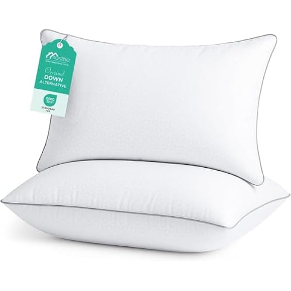 Sasttie Pillows Queen Size Set of 2, Bed Pillows for Side, Back, and Stomach Sleepers - Oeko-Tex Certified Down Alternative Plump Filling - Hotel Quality and Machine Washable, 2 Pack