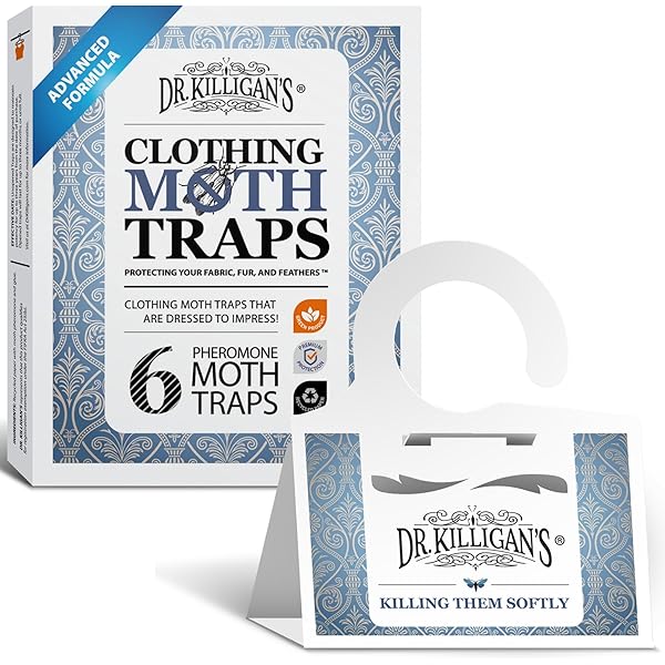 Dr. Killigan's Premium Double Potent Clothing Moth Traps with Pheromones Prime | Organic Clothes Moths Trap with Lure for Closets & Carpet | Case Making Moth Treatment & Prevention (6 Pack, White)