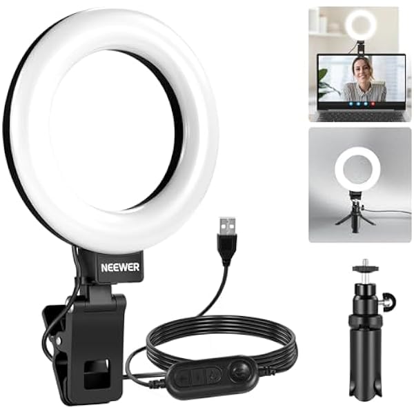 NEEWER Basic 5" Ring Light for Video Conference Lighting, Clip on Light Kit with Desk Tripod Stand for Monitor Laptop Computer Zoom Call Live Streaming Remote Working Learning Video Recording, BR60
