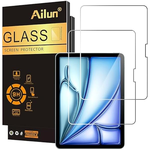 Ailun Screen Protector for iPad Pro 11 inch 2025/2024 [6/5th Generation M5/M4], iPad Air 11 Inch 2025/2024 [7/6th Generation M3/M2],Tempered Glass Face ID Apple Pencil Compatible Case Friendly 2 Pack