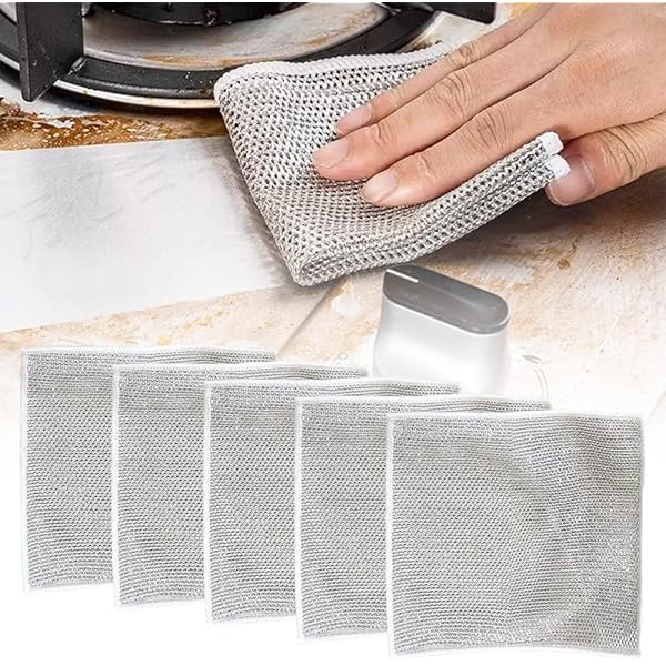Multipurpose Wire Dishwashing Rags for Wet and Dry, 2024 New Non-Scratch Wire Dishcloth Scrubbing Wire Dishwashing Rag, Reusable Metal Wire Dishwashing Cloth for Home Kitchen Cooktop (5)
