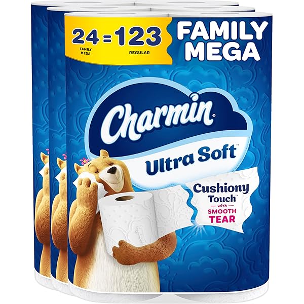 Charmin Ultra Soft Cushiony Touch Toilet Paper, 24 Family Mega Rolls = 123 Regular Rolls