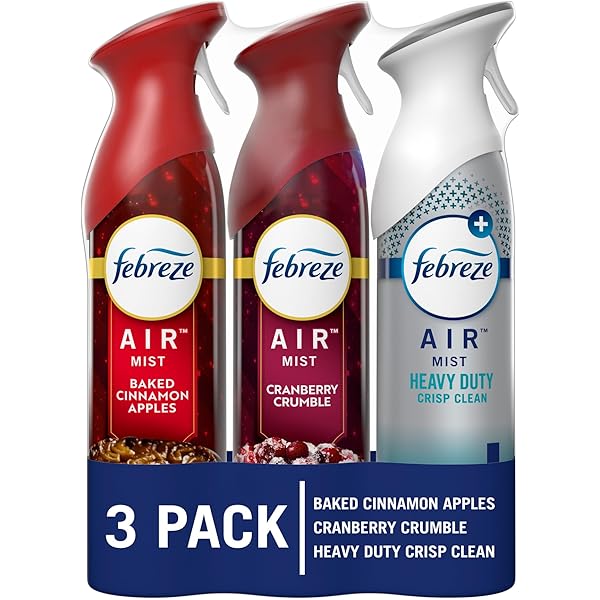 Febreze Air Effects Odor-Fighting Air Freshener Apple Cider, Cranberry Tart, Heavy Duty Crisp Clean, 8.8 oz. Aerosol Can, Pack of 3