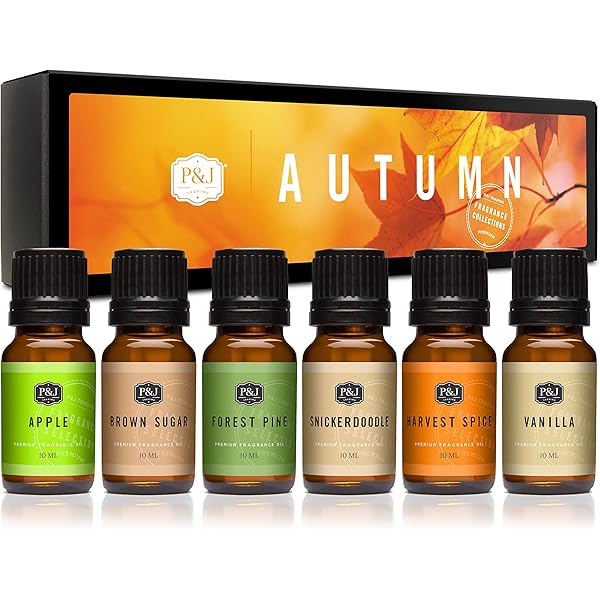 P&J Fragrance Oil Autumn Set | Brown Sugar, Apple, Harvest Spice, Vanilla, Forest Pine, and Snickerdoodle Candle Scents for Candle Making, Freshie, Soap Making Supplies, Diffuser Oil Scents