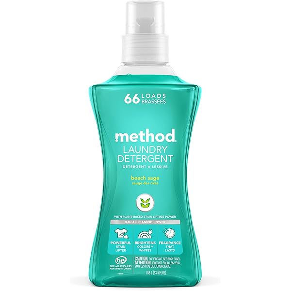 Method Liquid Laundry Detergent; Beach Sage Scent, Stain Remover; ; 66 Loads per 53.5 oz Bottle; (Pack of 1)
