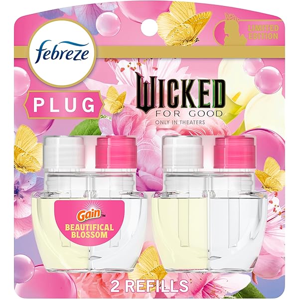 Febreze Plug In Air Freshener, "Wicked: For Good" Limited Edition Odor-Fighting Scented Oil Refill, Air Fresheners for Home and Bathroom and Kitchen, Long Lasting, Wicked Beautifical Blossom, 2 Count