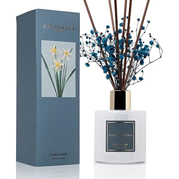 Cocorrína Premium Reed Diffuser Set with Preserved Baby's Breath & Cotton Stick Cashmere Vanilla | 6.7 fl oz Scent Fragrance Oil Diffuser for Bedroom Bathroom Home Décor