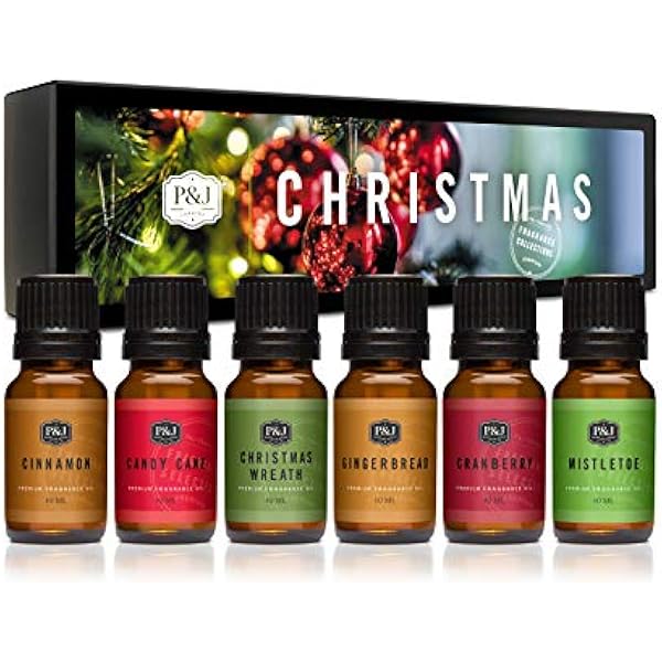 P&J Fragrance Oil Christmas Set | Christmas Wreath, Mistletoe, Candy Cane, Gingerbread, Cinnamon, and Cranberry Candle Scents, Freshie Scents, Candle/Soap Making Supplies