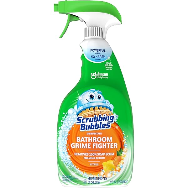 Scrubbing Bubbles Bathroom and Shower Cleaner Disinfectant Spray, Bathroom Grime Fighter, Citrus Scent, 32oz