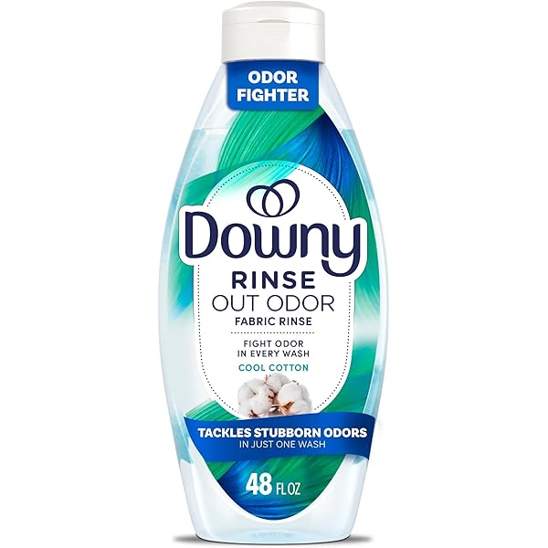Downy Rinse Laundry Odor Remover, Cool Cotton Scent, 48 fl oz, Fabric Softener and Laundry Odor Removal Rinse, Fights Odors at the source, HE Compatible