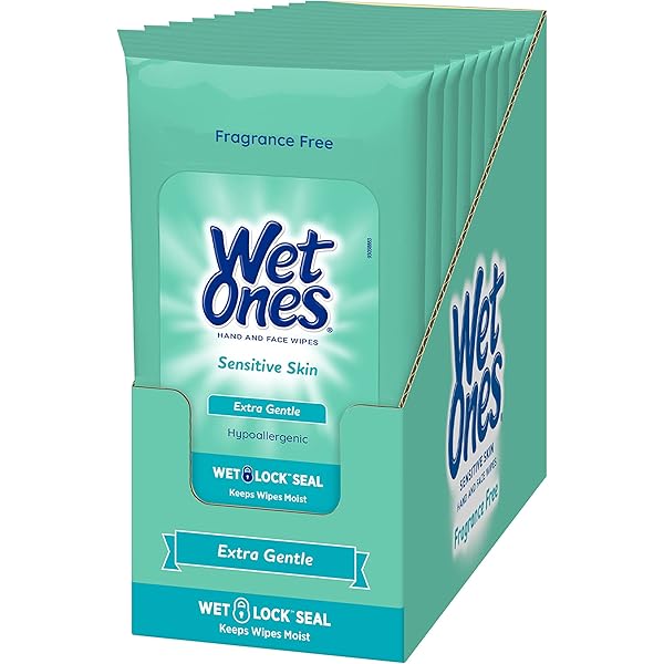 Wet Ones Sensitive Skin Hands and Face Wipes, 20 Count Travel Pack (Pack of 10)