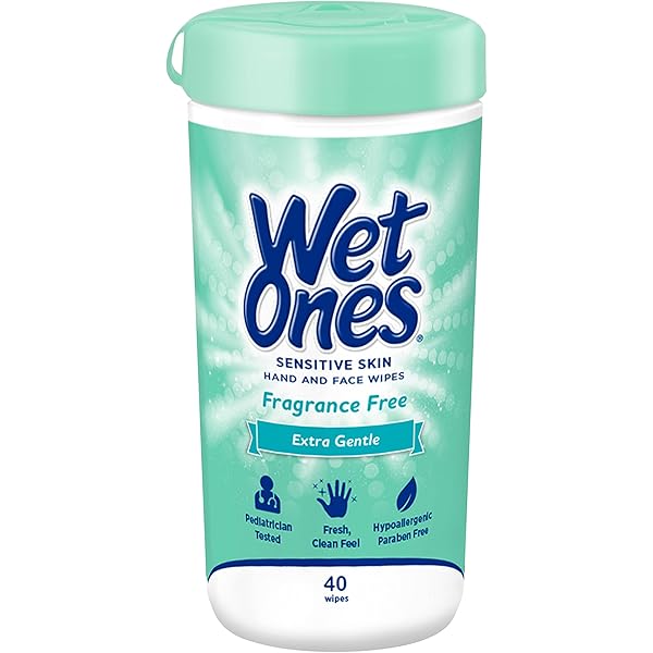 Wet Ones Hand and Face Wipes, Sensitive Skin Wipes | Unscented Wipes, Hand and Face Wipes Sensitive Skin, Wet Ones Sensitive Skin Wipes, 40 ct. Canister