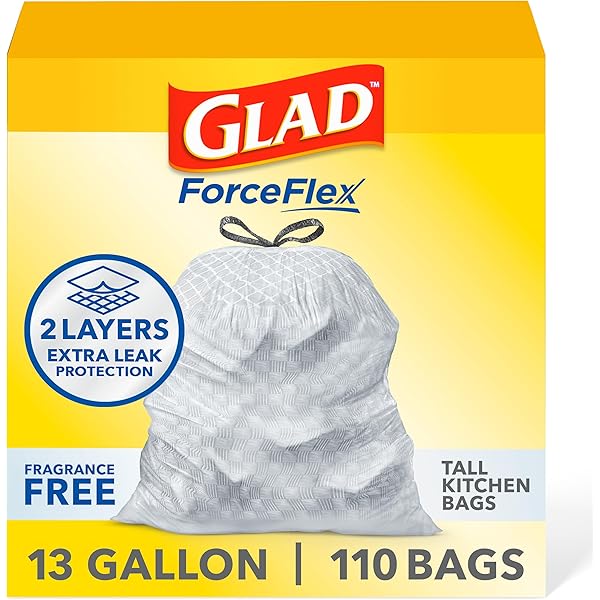 Glad ForceFlex Tall Kitchen Drawstring Trash Bags, 13 Gal, Fragrance Free, 110 Ct (Package May Vary)
