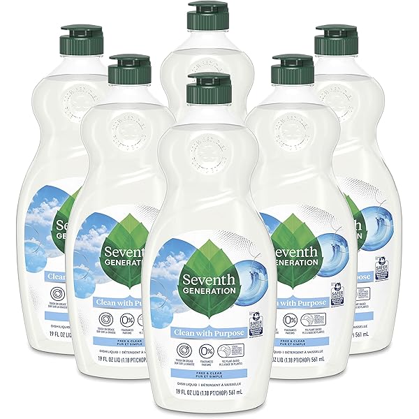 Seventh Generation Dish Liquid Soap Free & Clear liquid soap Pack of 6 Dishwashing Soap Dish Soap for sensitive skin 19 oz