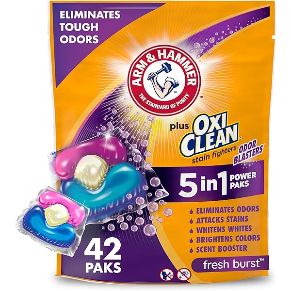 Arm & Hammer Plus OxiClean With Odor Blasters Laundry Detergent 5-IN-1 Power Paks, 42CT (Packaging may vary)