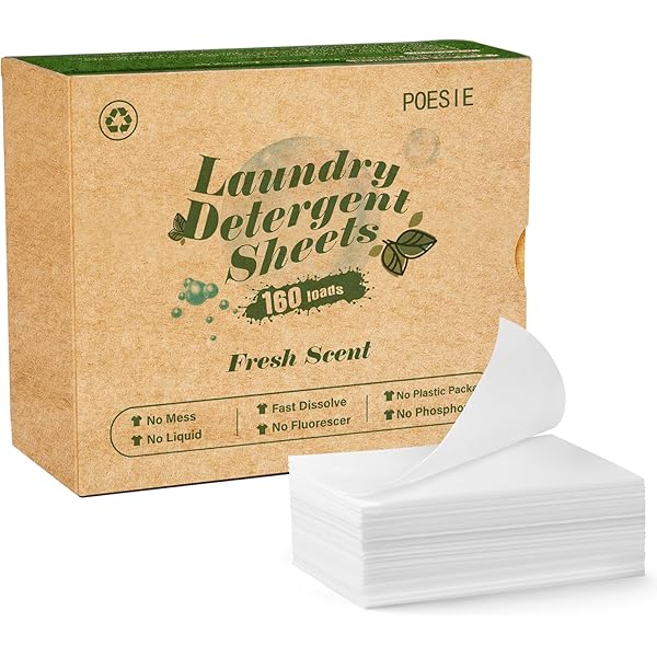 Poesie Laundry Detergent Sheets Fresh Scent 160 Count Clear Non-Plastic Hypoallergenic Liquid Less Sheets for Home Dorm Travel Camping & Hand Washing Clean No Waste