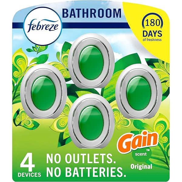 Febreze Bathroom Air Freshener, Odor-Fighting, Plug In Alternative, Air Fresheners for Home and Bathroom and Kitchen, Closet Air Fresheners, Gain Original Scent, 4 Count
