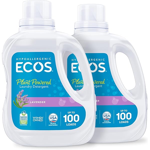 ECOS Laundry Detergent Liquid, 200 Loads - Dermatologist Tested Laundry Soap - Hypoallergenic, EPA Safer Choice Certified, Plant-Powered - Lavender, 100 Fl Oz (Pack of 2)