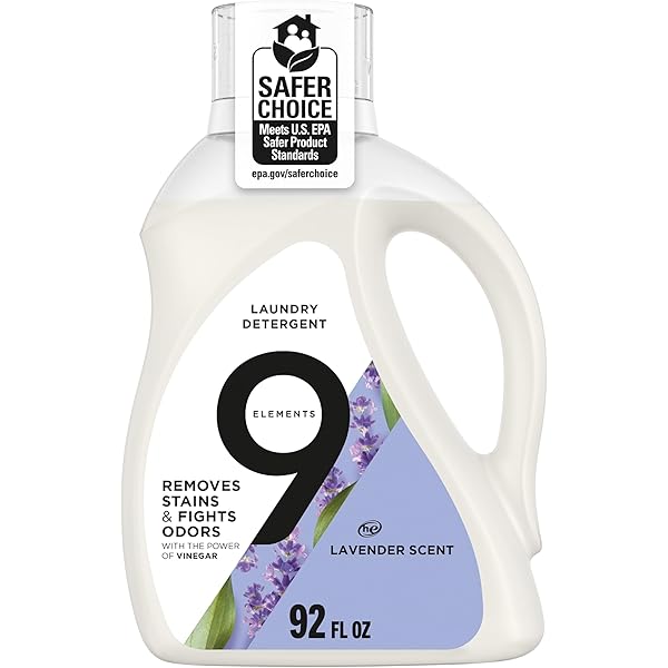 9 Elements Liquid Laundry Detergent, Lavender Scent, Vinegar Powered, 92 fl oz, 1 count