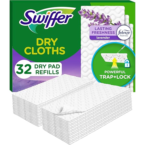 Swiffer Sweeper Dry Sweeping Pad, Multi Surface Refills for Dusters Floor Mop, with Febreze Lavender, 32 count
