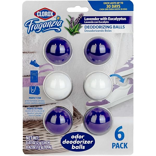 Clorox Fraganzia Deodorizing Balls, Lavender with Eucalyptus Scent - Battery Free Air Refresher, Odor Eliminators for Shoes, Gym Bag, Closet, Locker, Hamper, and Drawer Odor Deodorizers, 6 Count