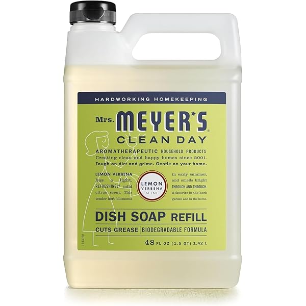 MRS. MEYER'S CLEAN DAY Liquid Dish Soap Refill, Biodegradable Formula, Lemon Verbena (48 Fl Oz (Pack of 1))