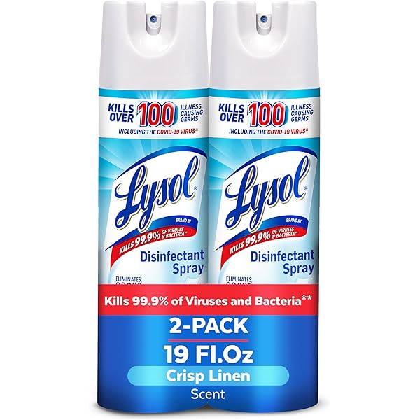 Lysol Disinfectant Spray, Household Essential Cleaning Supplies, Multi-Purpose Room Spray, Antibacterial Sanitizer Spray, Upholstery Deodorizer, Home and Bathroom, Crisp Linen,19 Fl Oz (Pack of 2)