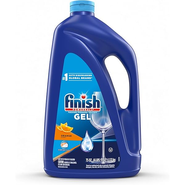 Finish Gel Liquid Dishwasher Detergent, Advanced Deep Cleaning Power Dish Soap, Fights Tough Stains, Dishwasher Soap, Septic Safe & Plastic-Free Dish Detergent, Orange Scent, 75oz