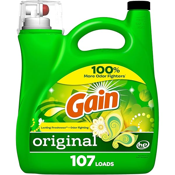 Gain Liquid Laundry Detergent, Original Scent, 154 fl oz, 107 loads, Freshness + Odor Fighting, High efficiency washing machine iquid cleaning soap